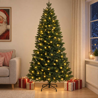 vidaXL Artificial Hinged Christmas Tree 240 cm 300 LEDs Warm White 1