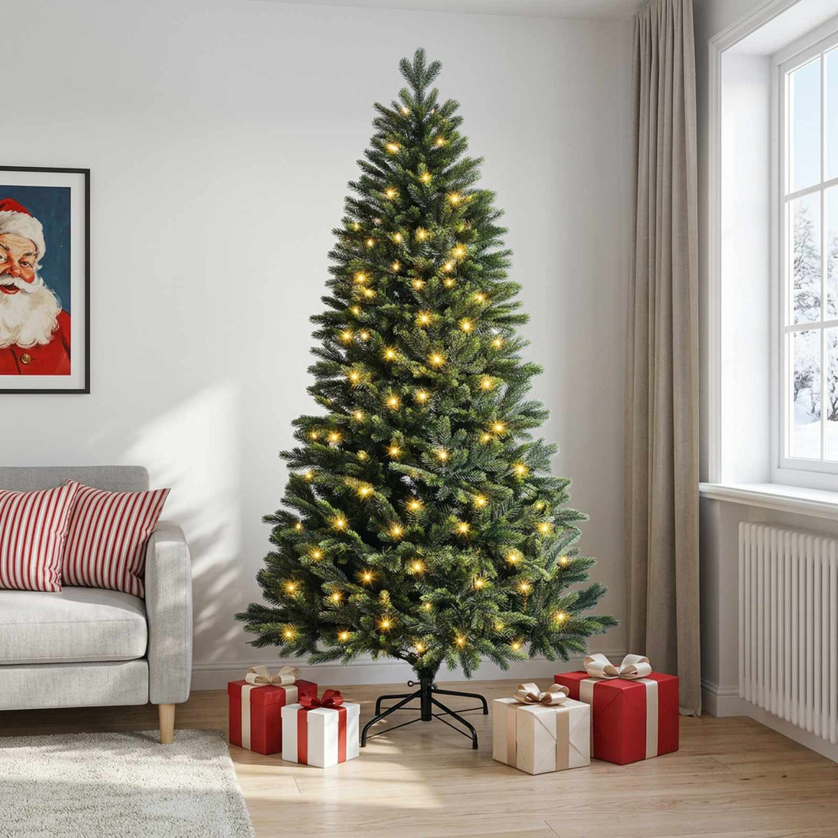 vidaXL Artificial Hinged Christmas Tree 240 cm 300 LEDs Warm White 3