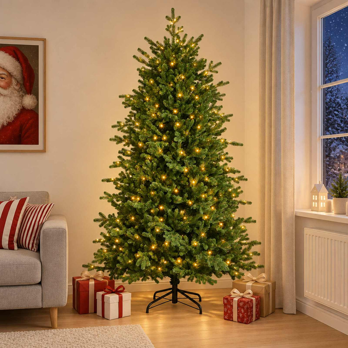 vidaXL Artificial Hinged Christmas Tree 210 cm 300 LEDs Warm White 1