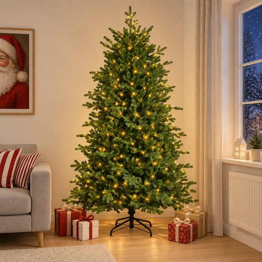 Artificial Christmas Tree with Bauble 300 LEDs 210 cm with LEDs