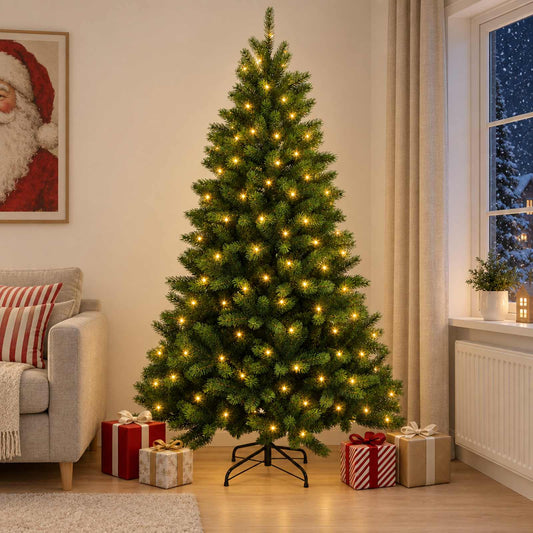 vidaXL Artificial Hinged Christmas Tree 240 cm 300 LEDs Warm White 1