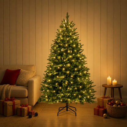 vidaXL Artificial Hinged Christmas Tree 150 cm 150 LEDs Warm White 1
