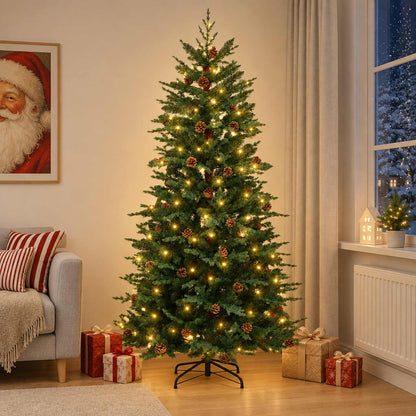 vidaXL Artificial Hinged Christmas Tree 240 cm 300 LEDs Warm White 1