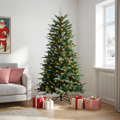 vidaXL Artificial Hinged Christmas Tree 240 cm 300 LEDs Warm White 3