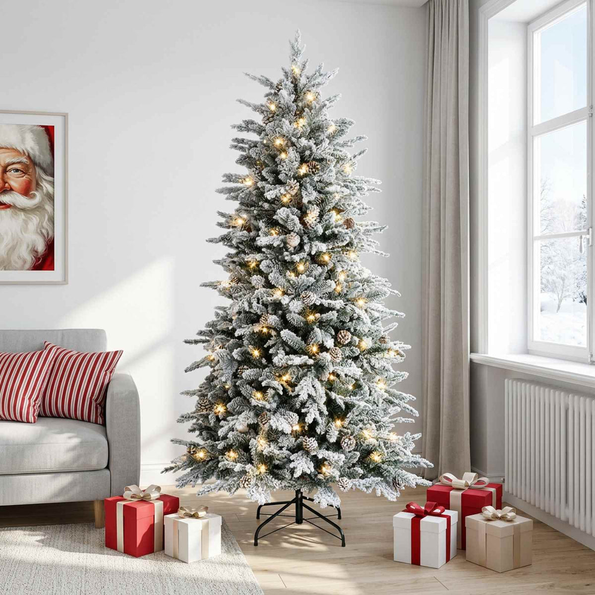 Artificial Hinged Christmas Tree 150 LEDs Warm White Green and White 150 cm with LEDs