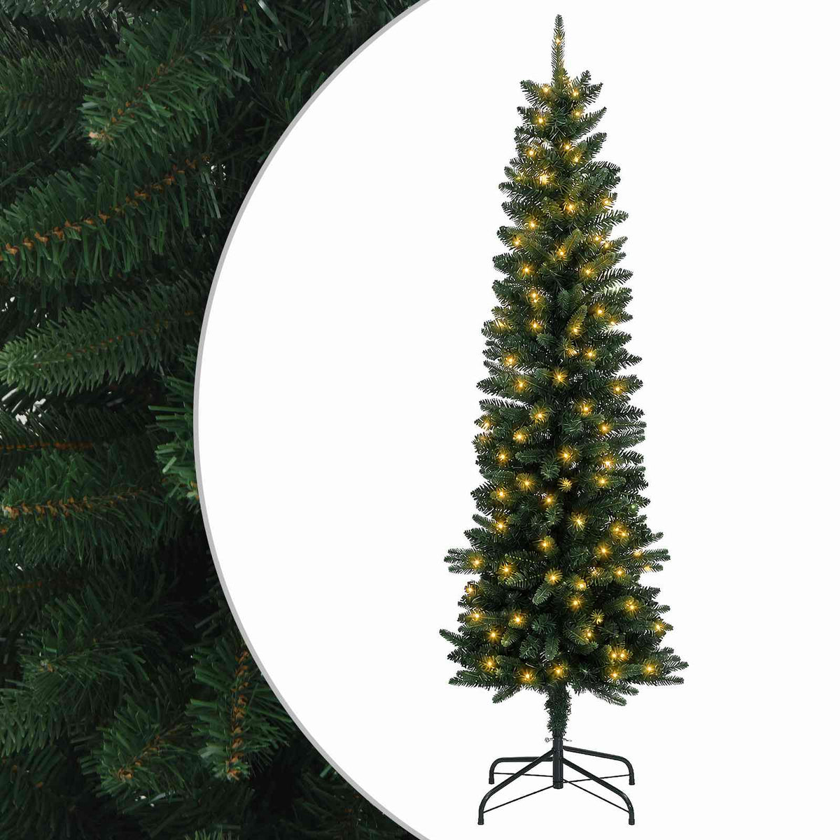 Artificial Slim Christmas Tree with Bauble 150 LEDs Green 120 cm with LEDs
