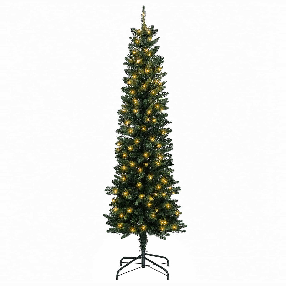 Artificial Slim Christmas Tree with Bauble 150 LEDs Green 120 cm with LEDs