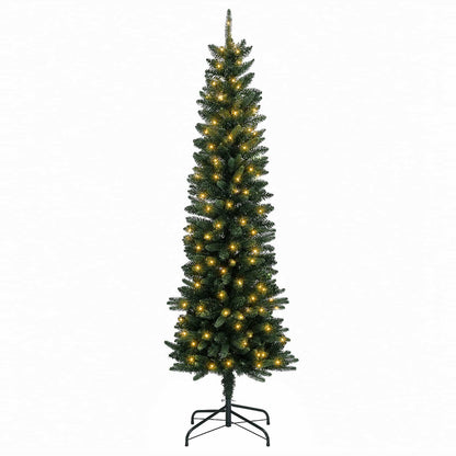 Artificial Slim Christmas Tree with Bauble 150 LEDs Green 120 cm with LEDs