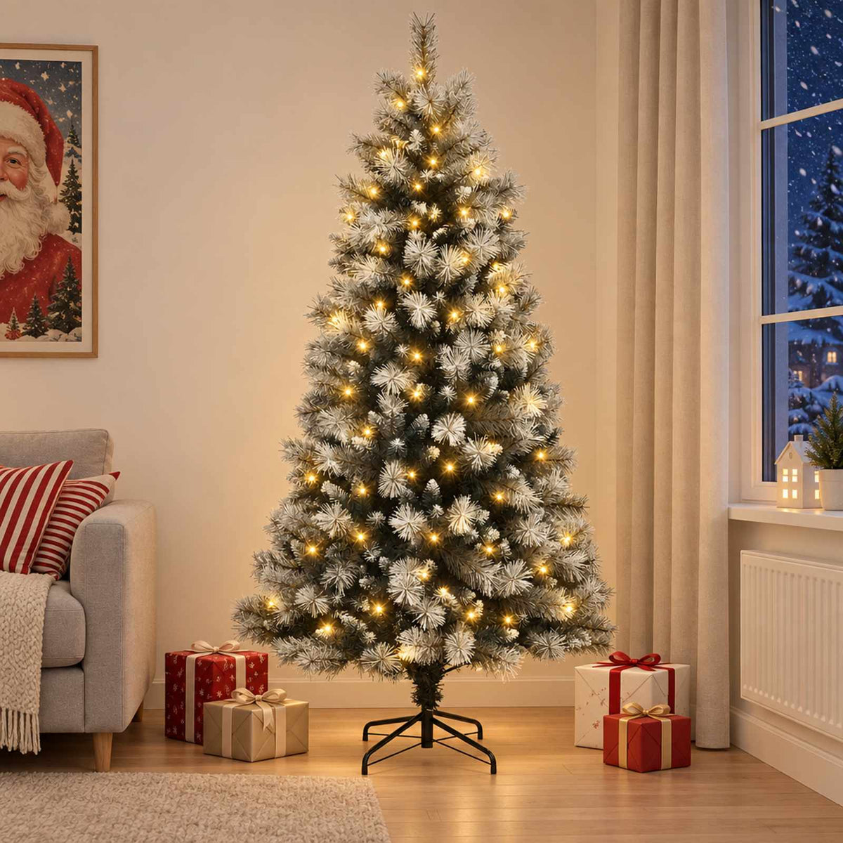vidaXL Artificial Hinged Christmas Tree 240 cm 300 LEDs Warm White 1