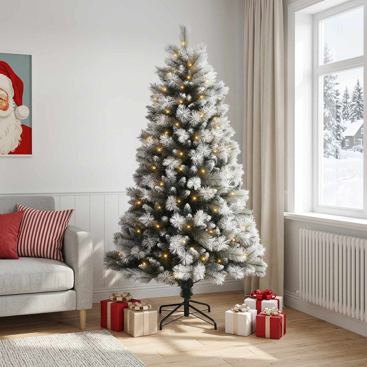 vidaXL Artificial Hinged Christmas Tree 240 cm 300 LEDs Warm White 3