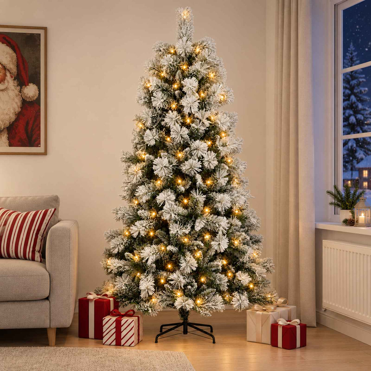 vidaXL Artificial Hinged Christmas Tree 210 cm 300 LEDs Warm White 1
