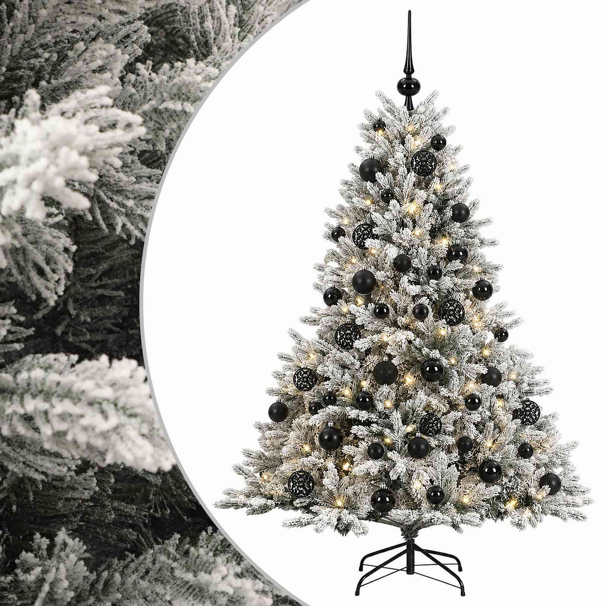 Artificial Christmas Tree with Bauble 150 LEDs Green and White Height 120 cm with LEDs & black balls