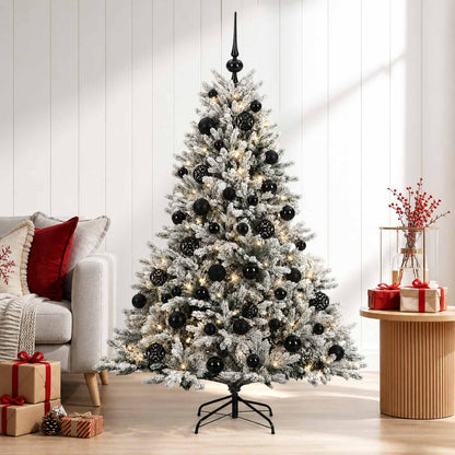 Artificial Christmas Tree with Bauble 150 LEDs Green and White Height 120 cm with LEDs & black balls