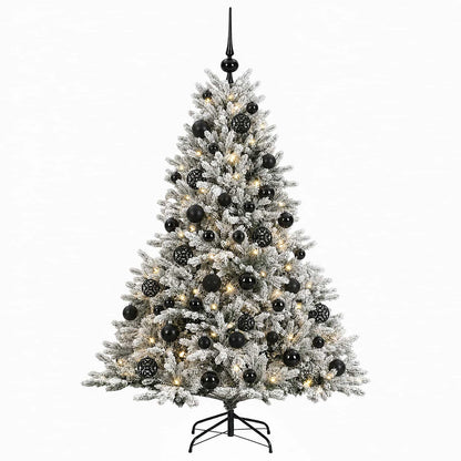 Artificial Christmas Tree with Bauble 150 LEDs Green and White with LEDs & black balls