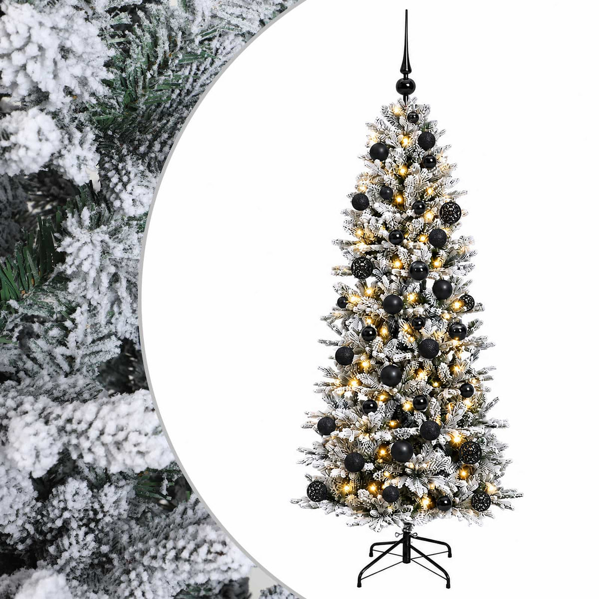 Artificial Christmas Tree with Bauble 150 LEDs Green and White Height 120 cm with LEDs & black balls