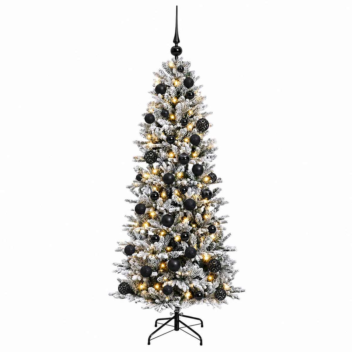 Artificial Christmas Tree with Bauble 150 LEDs Green and White Height 120 cm with LEDs & black balls
