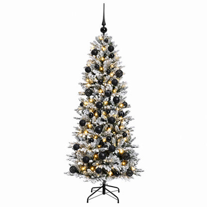 Artificial Christmas Tree with Bauble 150 LEDs Green and White Height 120 cm with LEDs & black balls