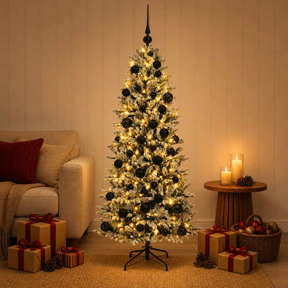 Artificial Christmas Tree with Bauble 150 LEDs Green and White Height 120 cm with LEDs & black balls