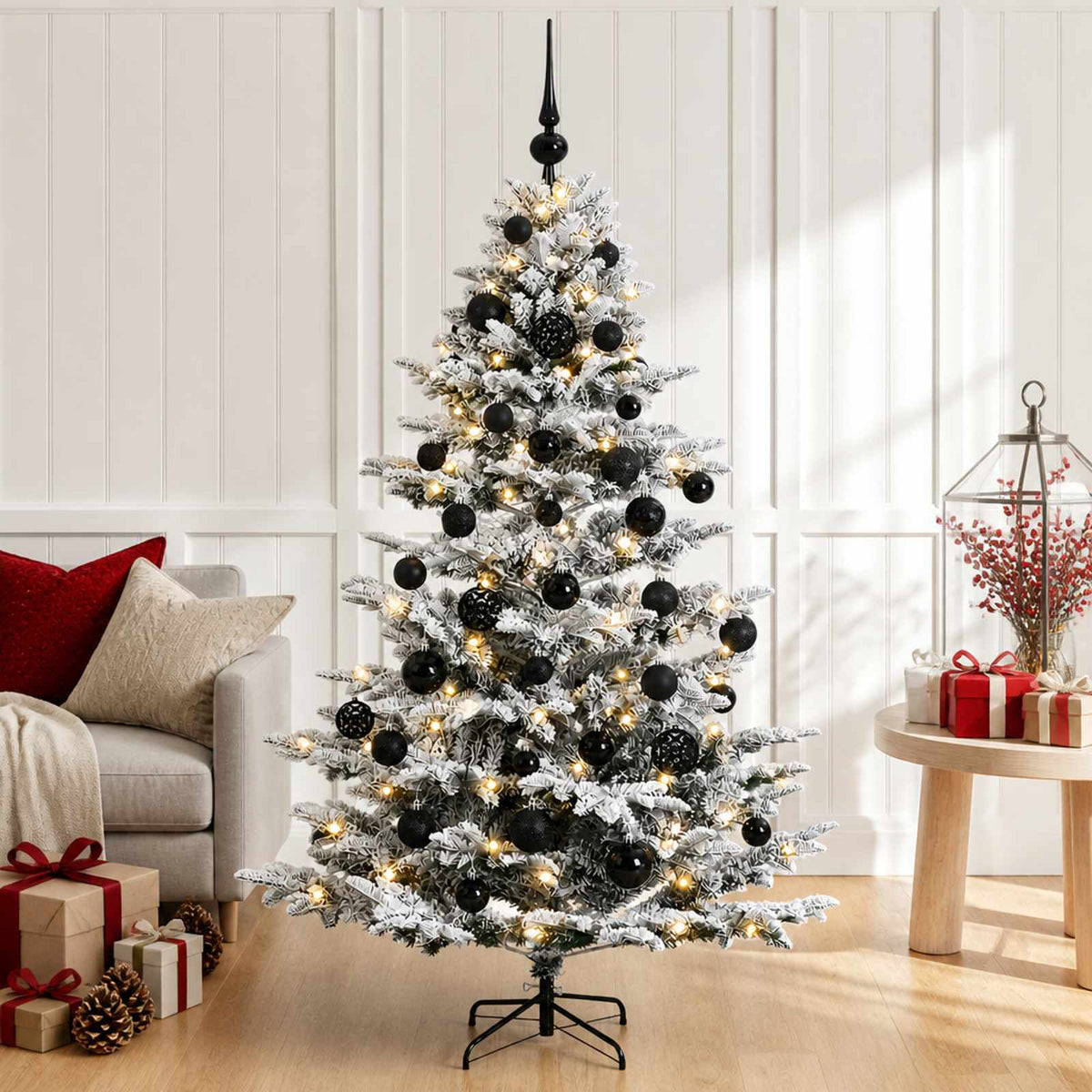 vidaXL Artificial Christmas Tree with Bauble 150 LEDs Green and White