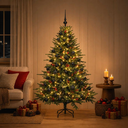 Artificial Christmas Tree with Bauble 150 LEDs Green 150 cm with LEDs & black balls