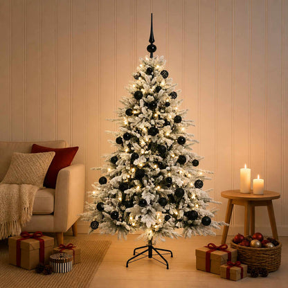Artificial Christmas Tree with Bauble 150 LEDs Green and White 150 cm with LEDs & black balls