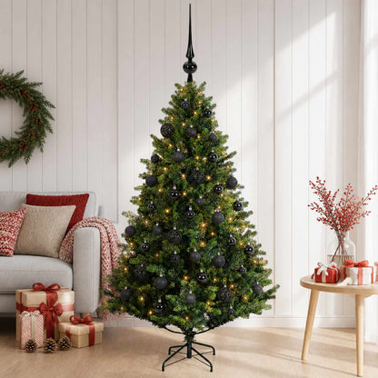 Artificial Christmas Tree with Bauble 150 LEDs Green 120 cm with LEDs & black balls