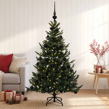 Artificial Christmas Tree with Bauble 150 LEDs Green 120 cm with LEDs & black balls