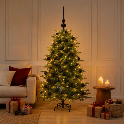 Artificial Christmas Tree with Bauble 150 LEDs 120 cm with LEDs & black balls