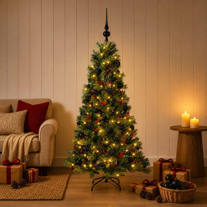 Artificial Christmas Tree with Bauble 150 LEDs 120 cm with LEDs & black balls