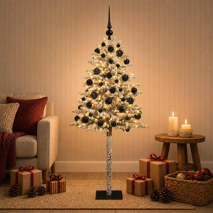 Artificial Christmas Tree with Bauble 150 LEDs Green and white 120 cm with LEDs & black balls