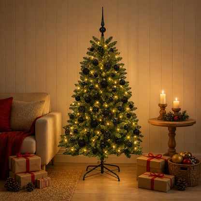 Artificial Christmas Tree Mid-green with Bauble 150 cm 150 LEDs Medium Green Ø 80 x 150 cm with 150 LEDs&black balls