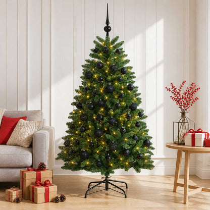 Artificial Christmas Tree Mid-green with Bauble 150 cm 150 LEDs Medium Green Ø 80 x 150 cm with 150 LEDs&black balls