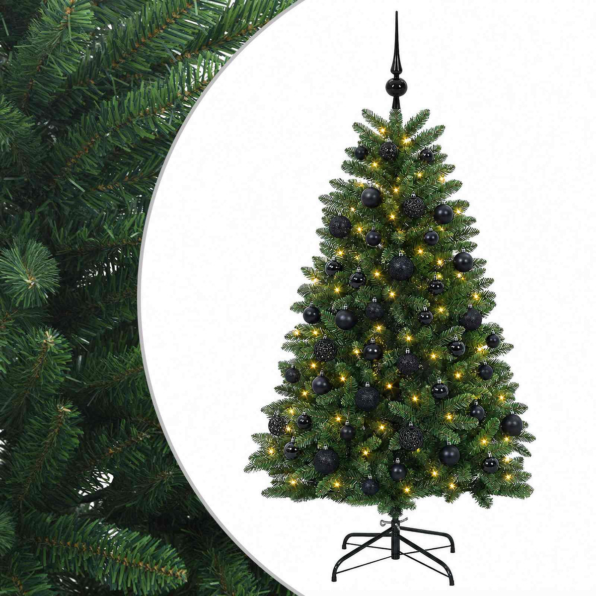 Artificial Christmas Tree Mid-green with Bauble 150 cm 150 LEDs Medium Green Ø 80 x 150 cm with 150 LEDs&black balls