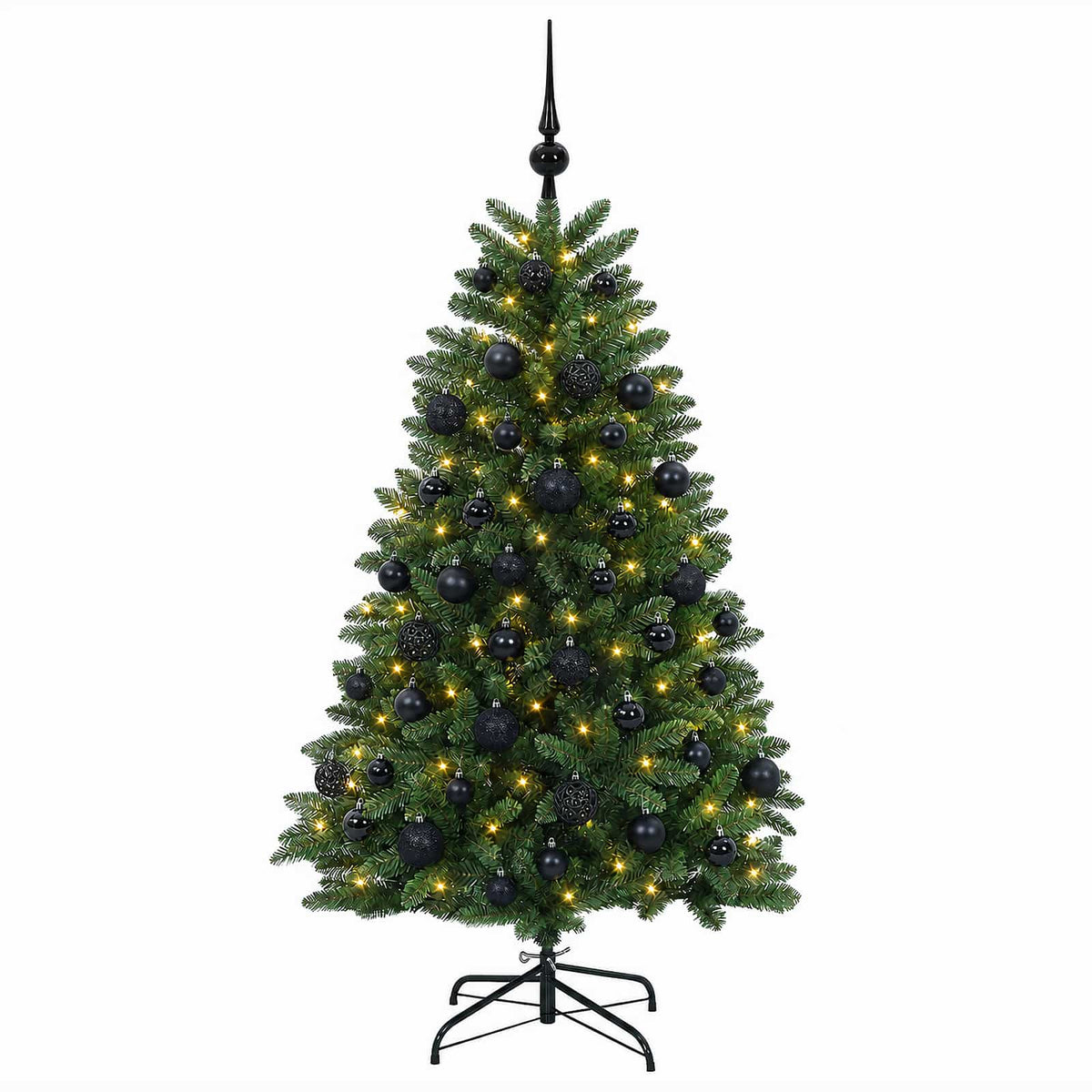 Artificial Christmas Tree Mid-green with Bauble 150 cm 150 LEDs Medium Green Ø 80 x 150 cm with 150 LEDs&black balls