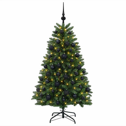 Artificial Christmas Tree Mid-green with Bauble 150 cm 150 LEDs Medium Green Ø 80 x 150 cm with 150 LEDs&black balls