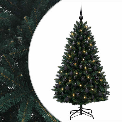 Artificial Christmas Tree with Bauble 150 cm Dark Green Ø 80 x 150 cm with 150 LEDs&black balls