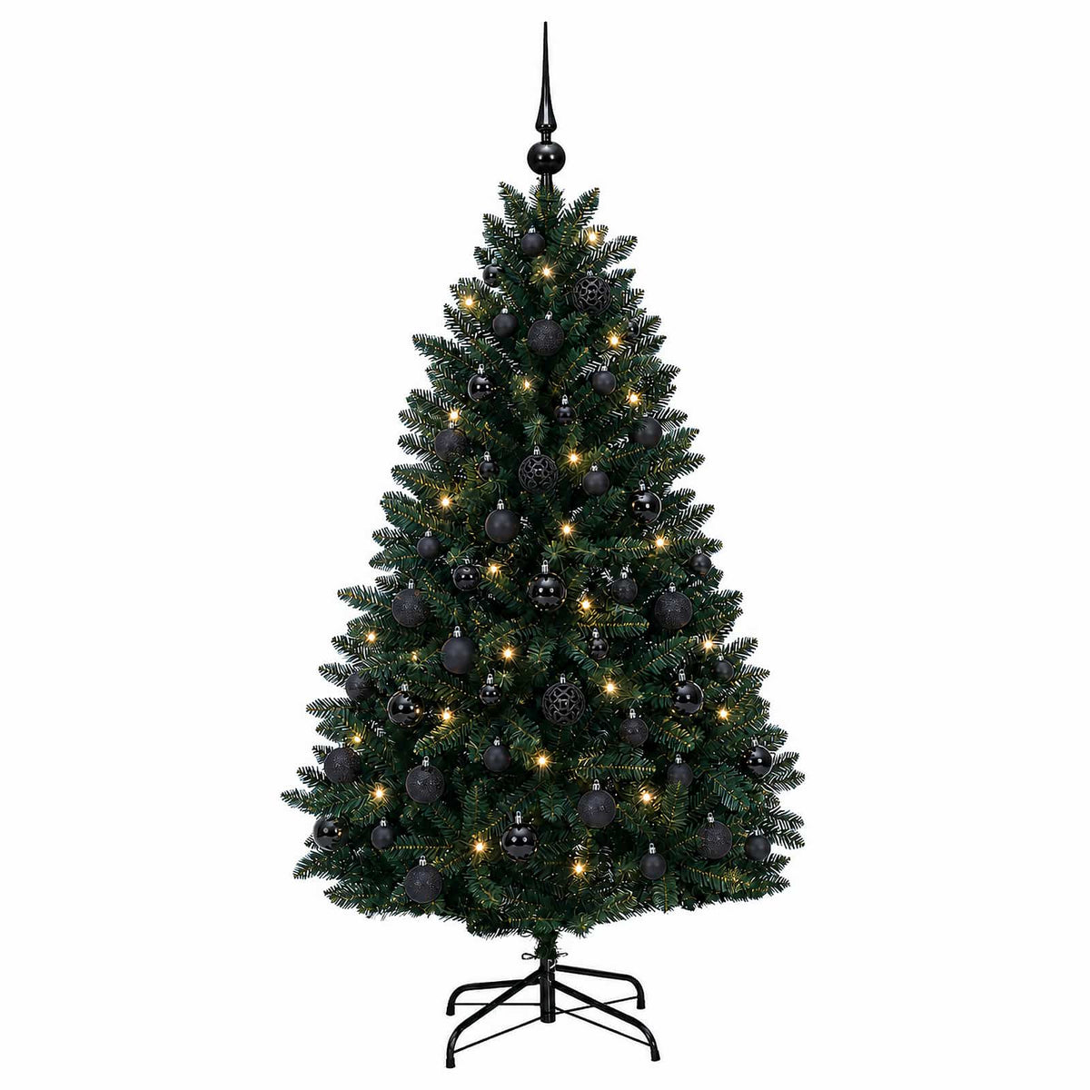 Artificial Christmas Tree with Bauble 150 cm Dark Green Ø 80 x 150 cm with 150 LEDs&black balls