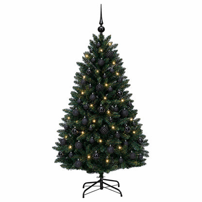 Artificial Christmas Tree with Bauble 150 cm Dark Green Ø 80 x 150 cm with 150 LEDs&black balls