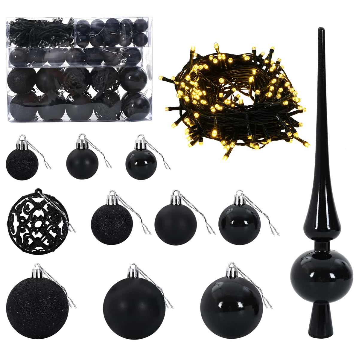 Artificial Christmas Tree with Bauble 150 cm Dark Green Ø 80 x 150 cm with 150 LEDs&black balls