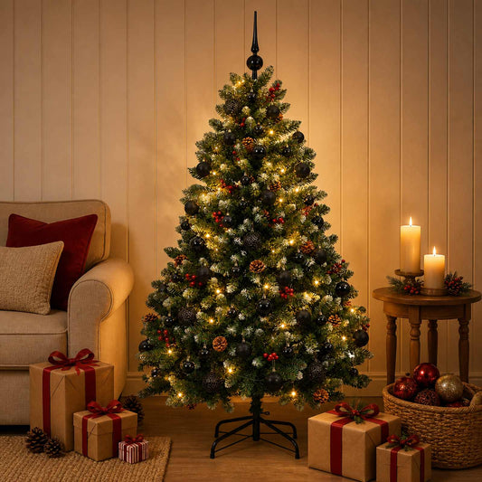 Artificial Christmas Tree Green with Bauble 180 cm 300 LEDs Green with Frosted Tips Ø 90 x 180 cm with 300 LEDs&black balls