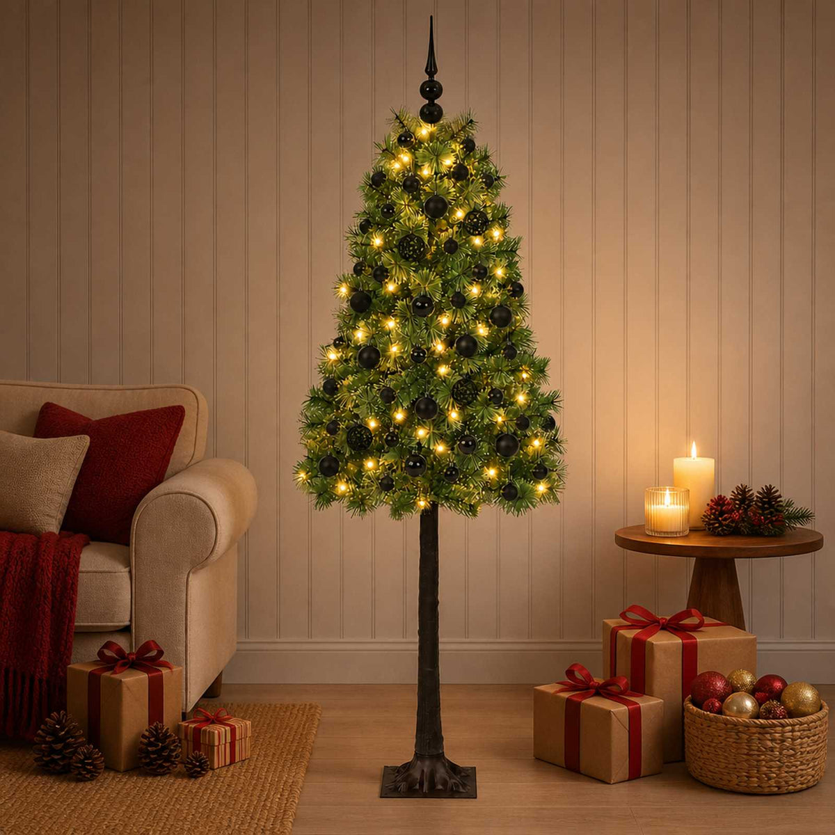 vidaXL Artificial Hinged Christmas Tree with Baubles 150 cm 150 LEDs 1
