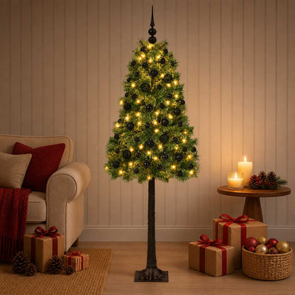 vidaXL Artificial Hinged Christmas Tree with Baubles 150 cm 150 LEDs 1