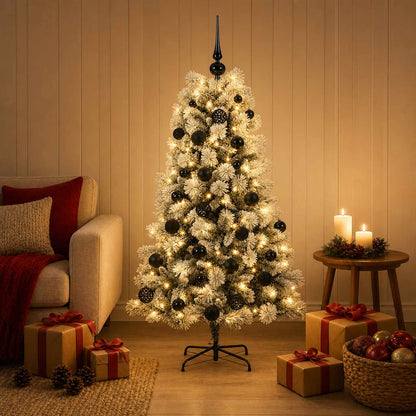 vidaXL Artificial Hinged Christmas Tree with Baubles 150 LEDs Green and white