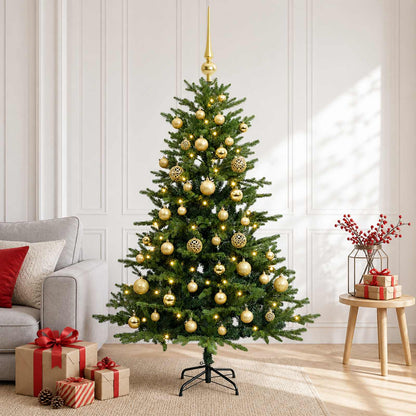 Artificial Christmas Tree with Bauble 150 LEDs Green Height 120 cm with LEDs & gold balls