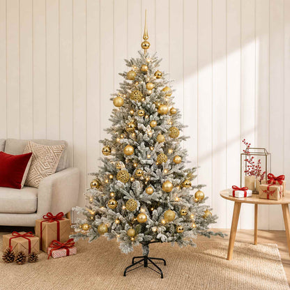 Artificial Christmas Tree with Bauble 150 LEDs Green and White 120 cm with LEDs & gold balls