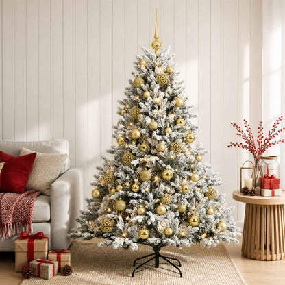 Artificial Christmas Tree with Bauble 150 LEDs Green and White Height 120 cm with LEDs & gold balls