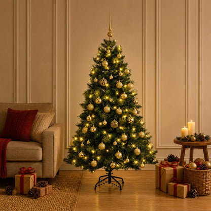 Artificial Christmas Tree with Bauble 150 LEDs Green Height 120 cm with LEDs & gold balls