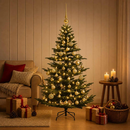 Artificial Christmas Tree with Bauble 150 LEDs Green Height 120 cm with LEDs & gold balls
