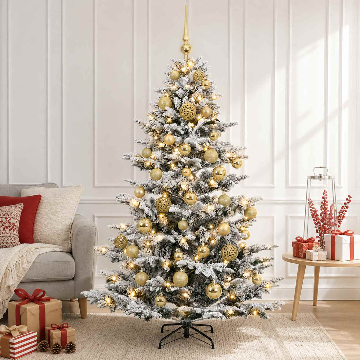 vidaXL Artificial Christmas Tree with Bauble 150 LEDs Green and White