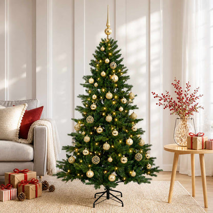 Artificial Christmas Tree with Bauble 150 LEDs Height 120 cm with LEDs & gold balls